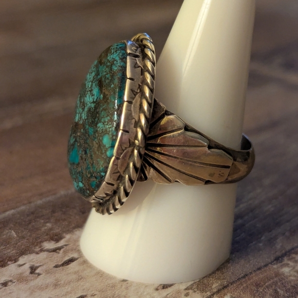 Vintage Navajo Native Turquoise Ring Size 10 - Picture 5 of 11